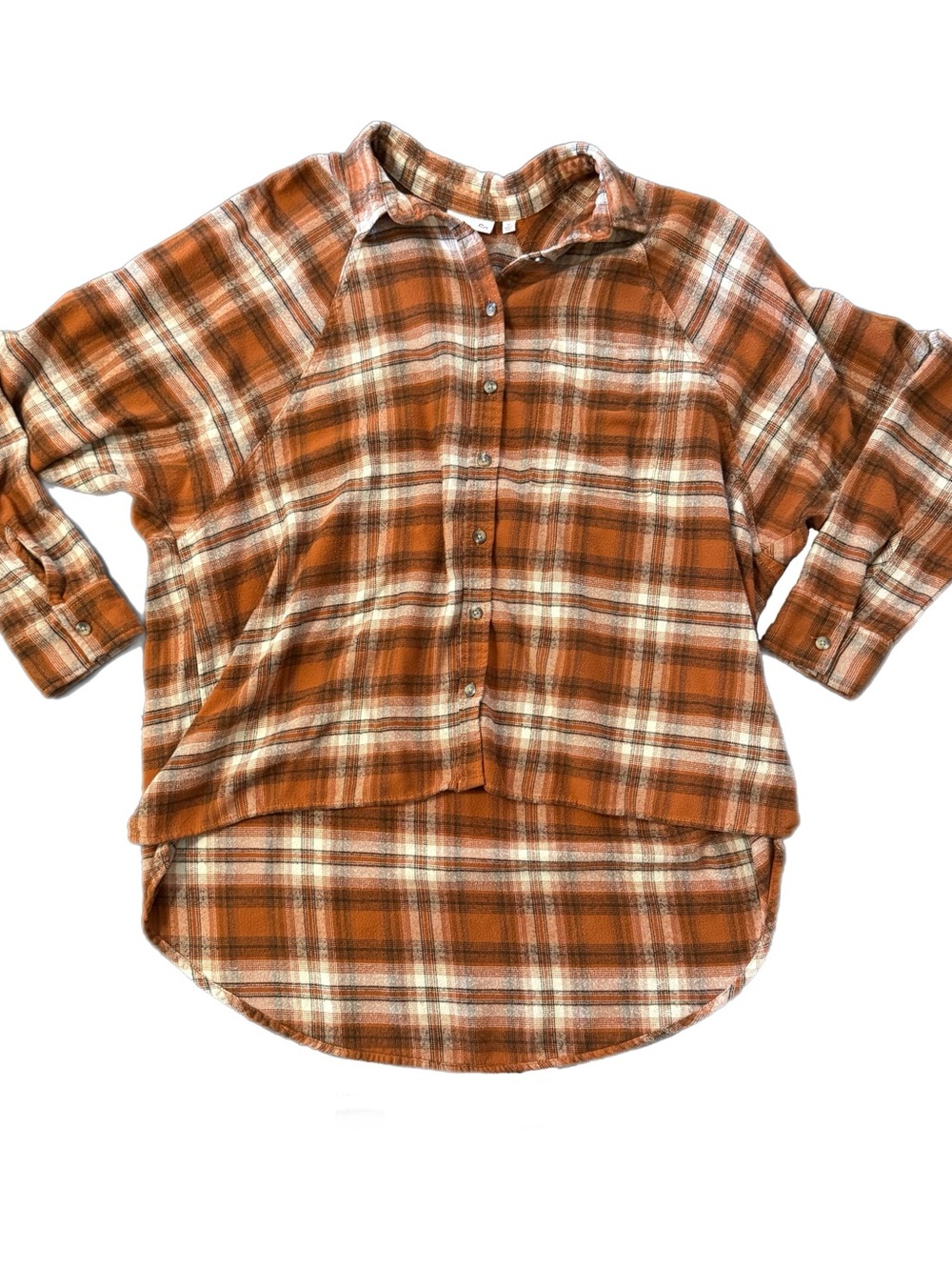 SO Orange / Brown  Plaid Button-Down High Low Shirt Size M - Picture 4 of 9